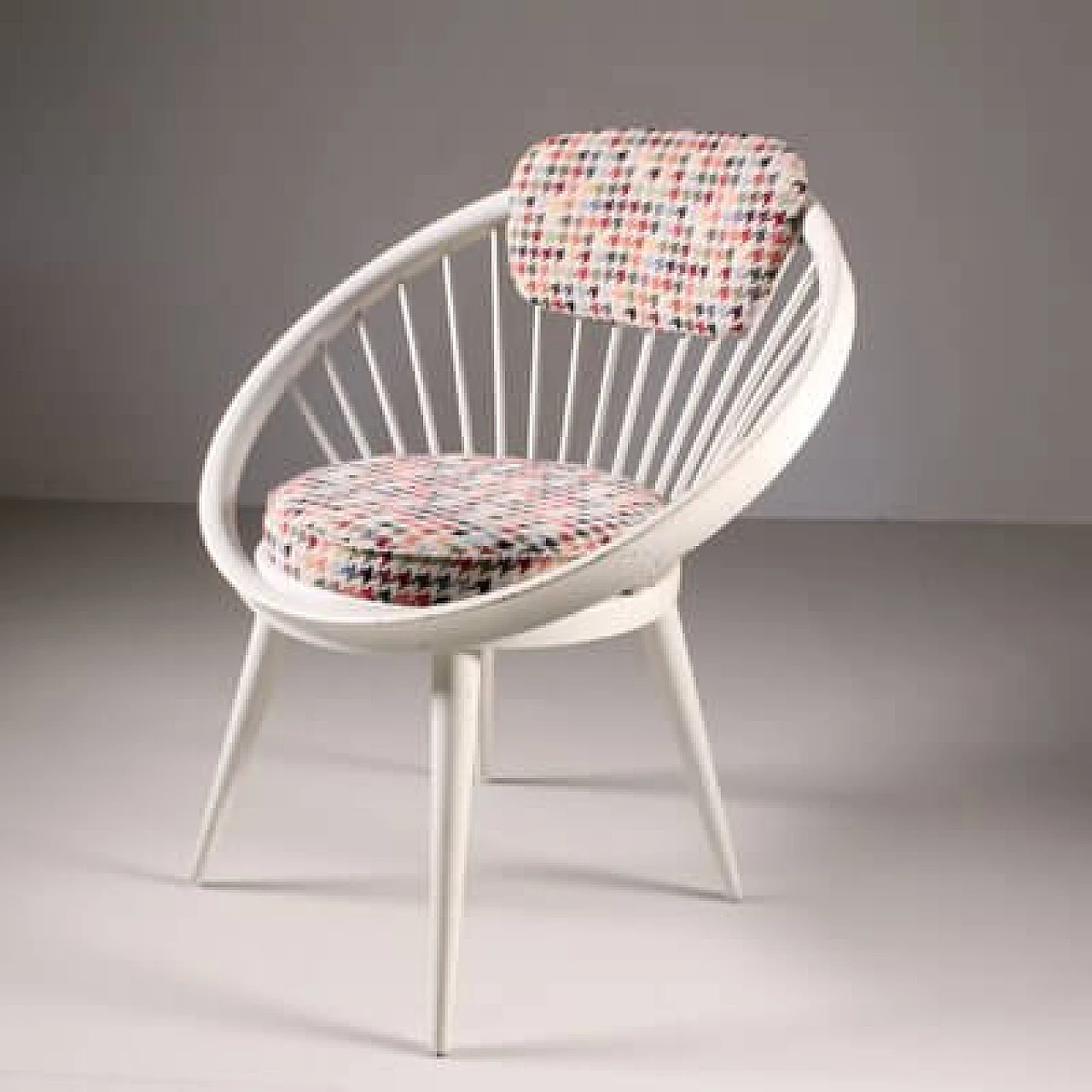 White wood and fabric armchair by Yngve Ekström, 1960s 1