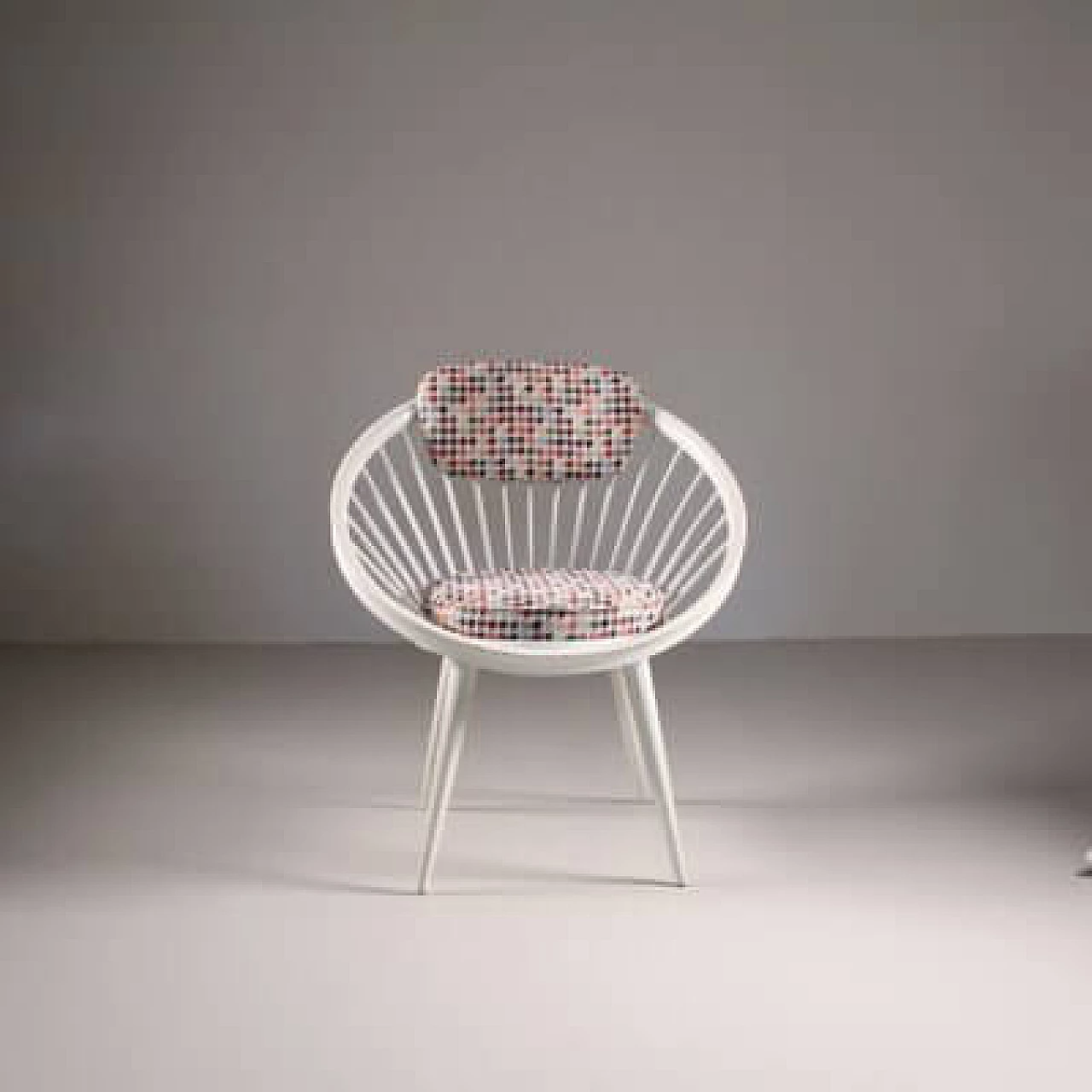 White wood and fabric armchair by Yngve Ekström, 1960s 2