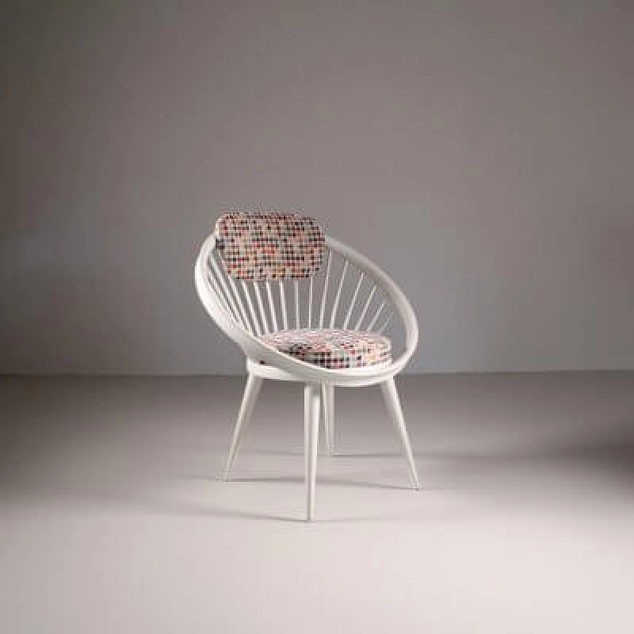 White wood and fabric armchair by Yngve Ekström, 1960s 4