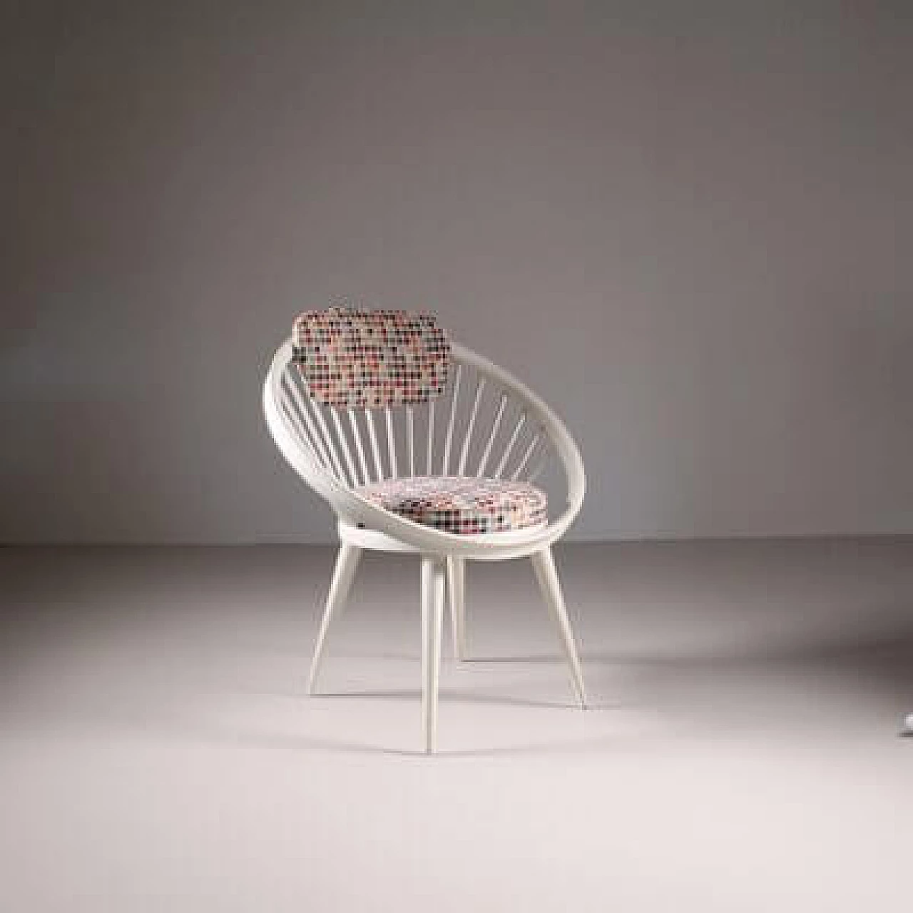 White wood and fabric armchair by Yngve Ekström, 1960s 5