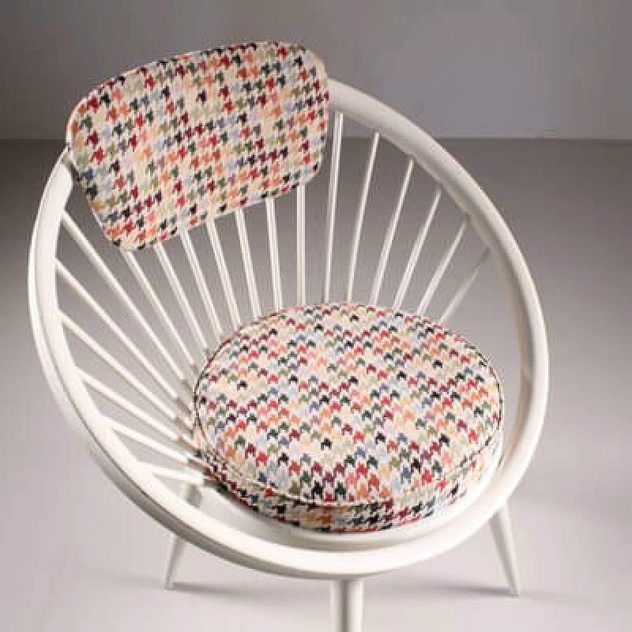 White wood and fabric armchair by Yngve Ekström, 1960s 8