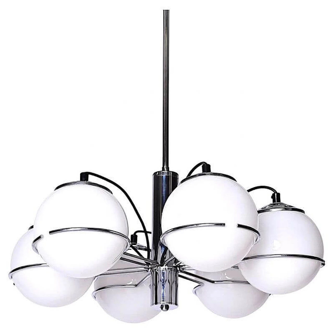 Opaline glass and chromed metal chandelier by Targetti Sankey, 1970s 2
