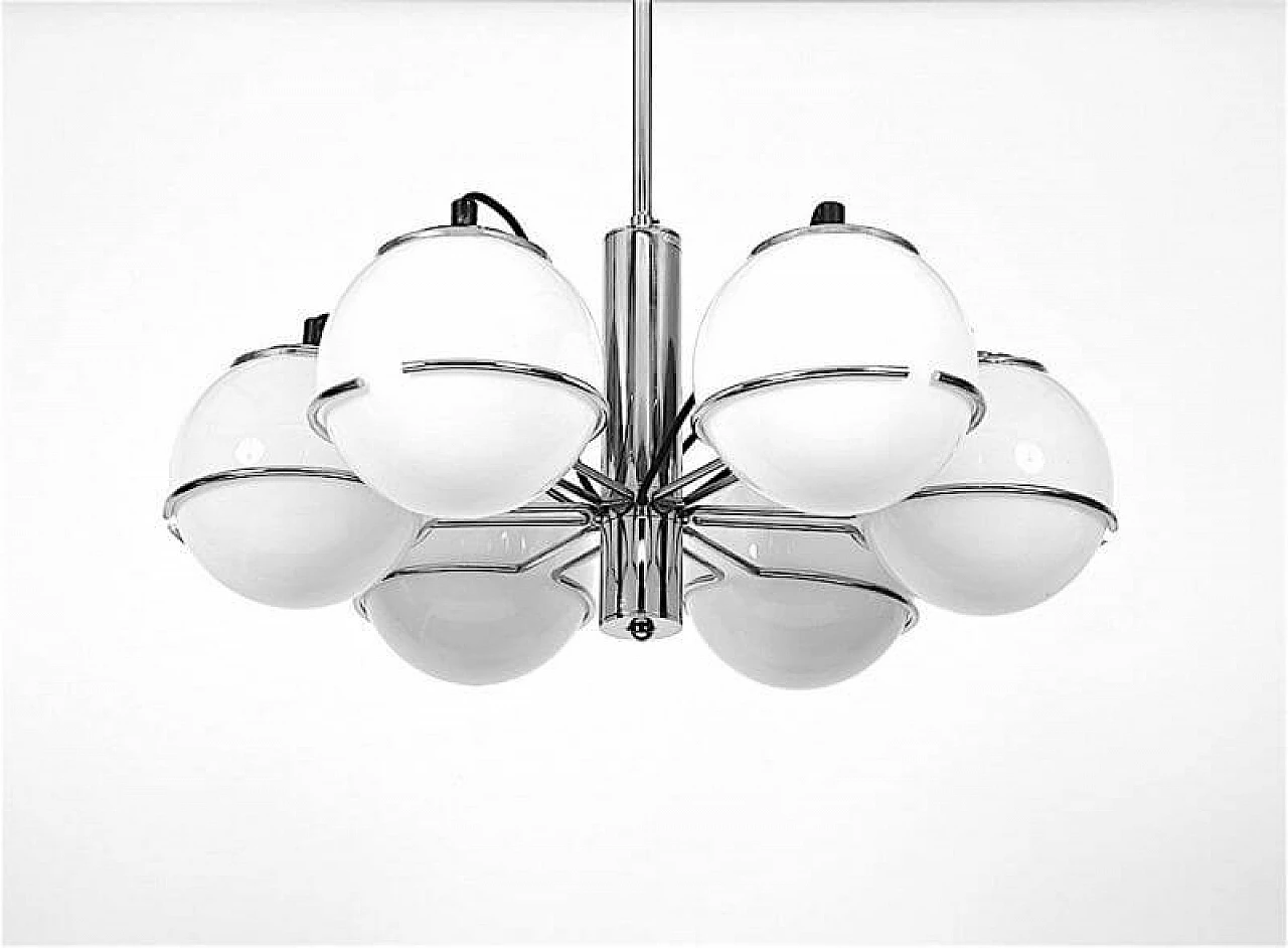 Opaline glass and chromed metal chandelier by Targetti Sankey, 1970s 3