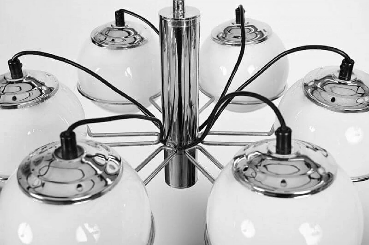Opaline glass and chromed metal chandelier by Targetti Sankey, 1970s 4
