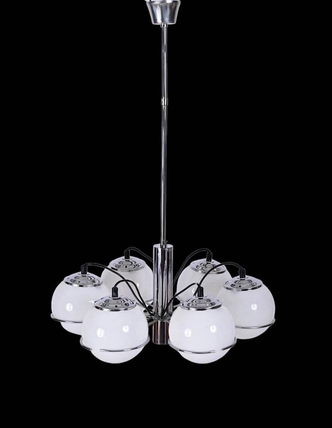 Opaline glass and chromed metal chandelier by Targetti Sankey, 1970s 8