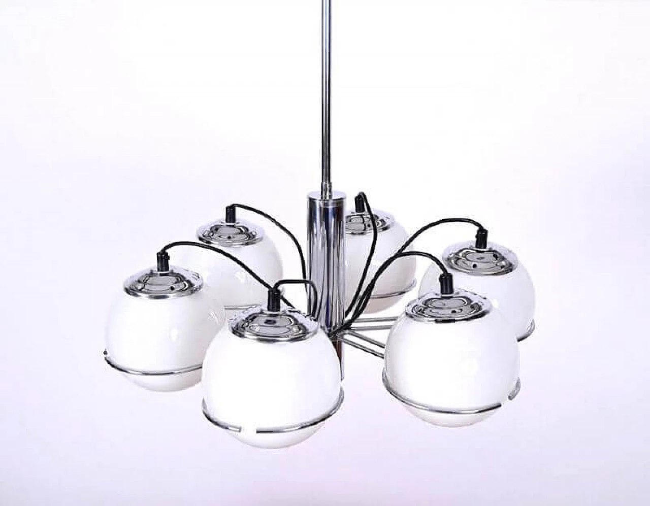 Opaline glass and chromed metal chandelier by Targetti Sankey, 1970s 9