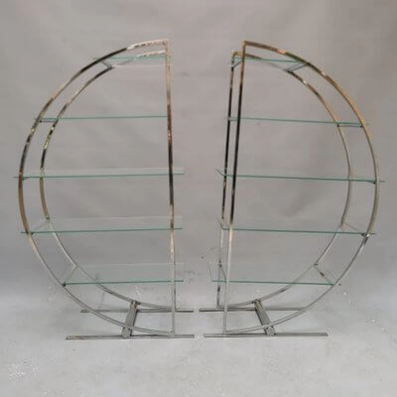 Pair of Art Deco style steel and glass bookcases, 1980s 1