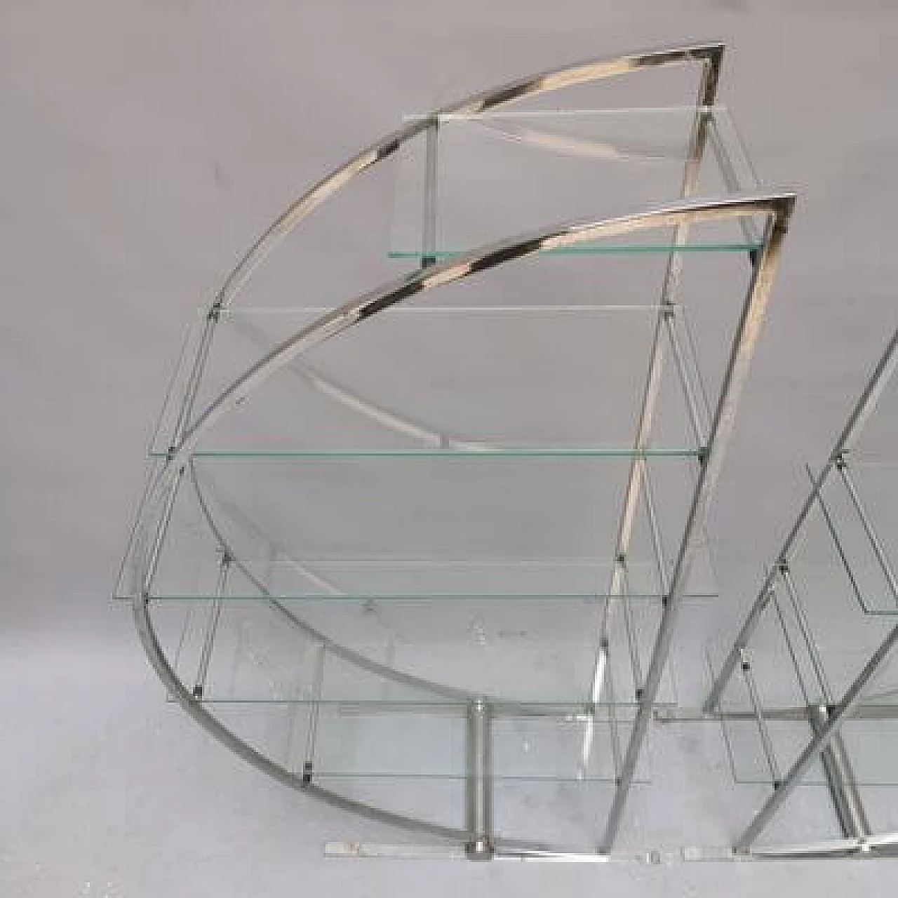 Pair of Art Deco style steel and glass bookcases, 1980s 3