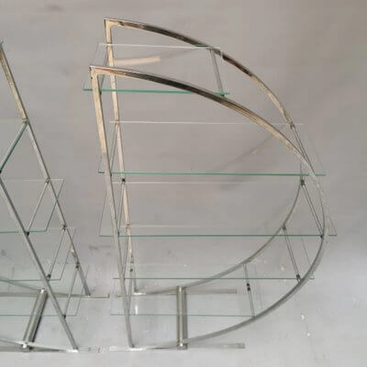 Pair of Art Deco style steel and glass bookcases, 1980s 5