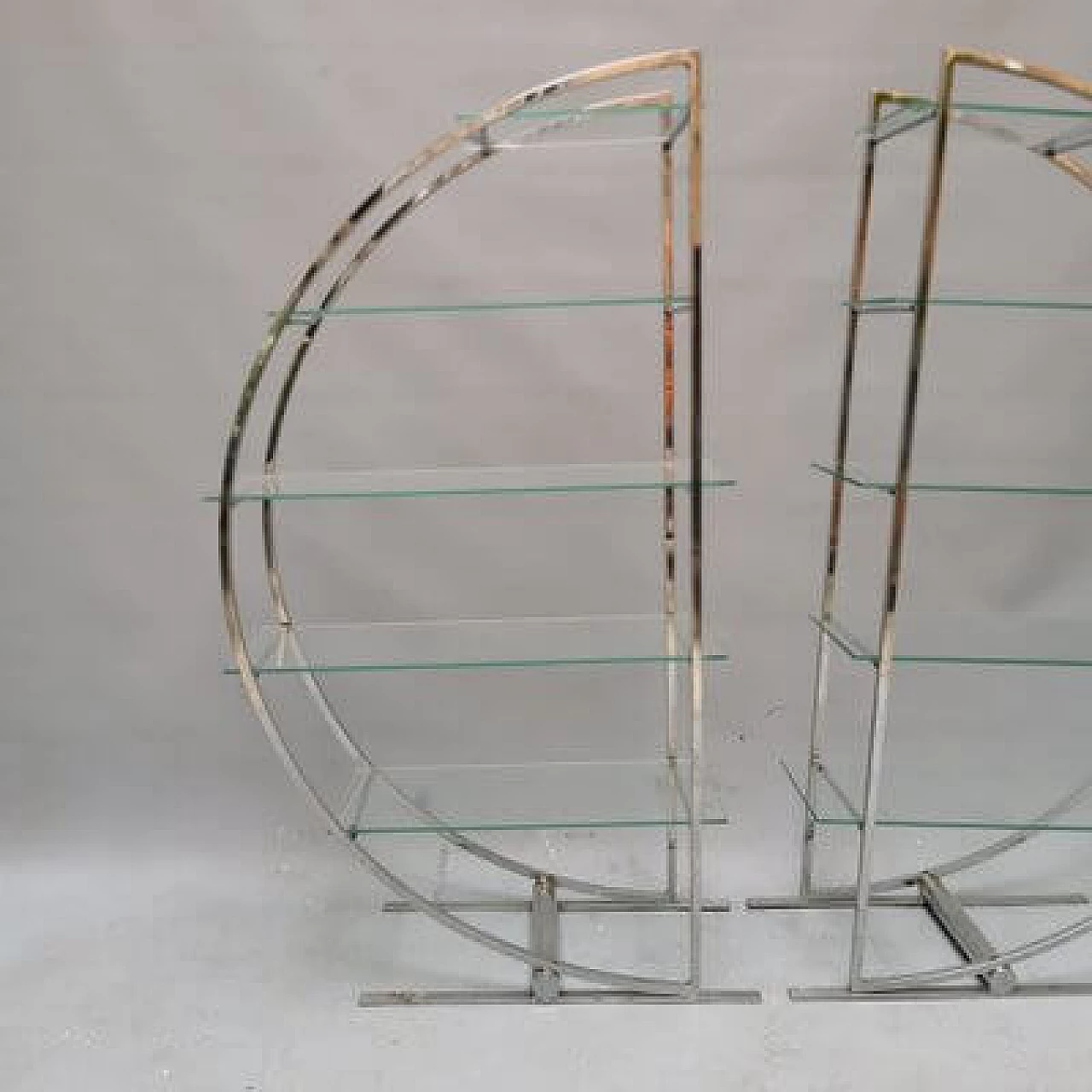 Pair of Art Deco style steel and glass bookcases, 1980s 6