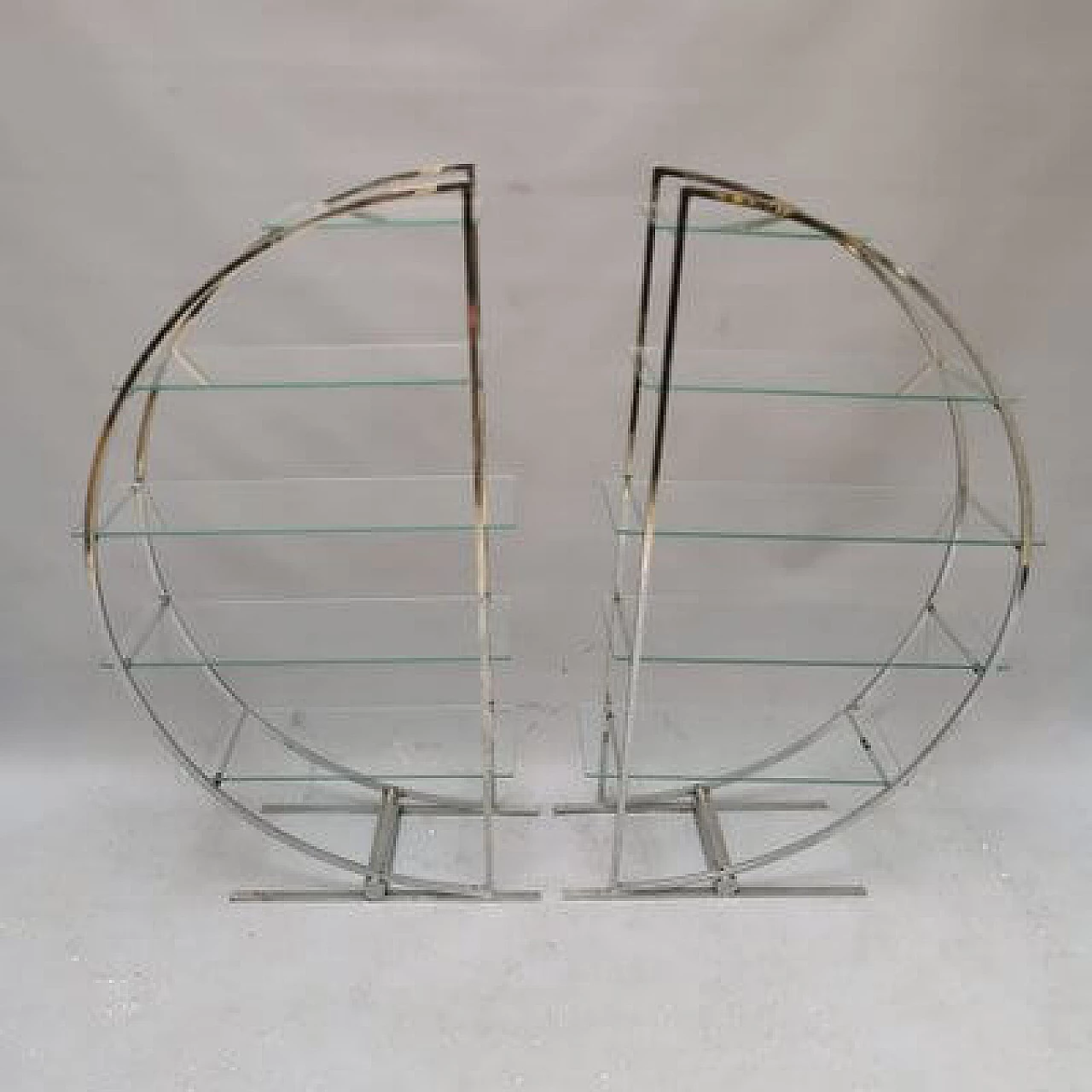 Pair of Art Deco style steel and glass bookcases, 1980s 7