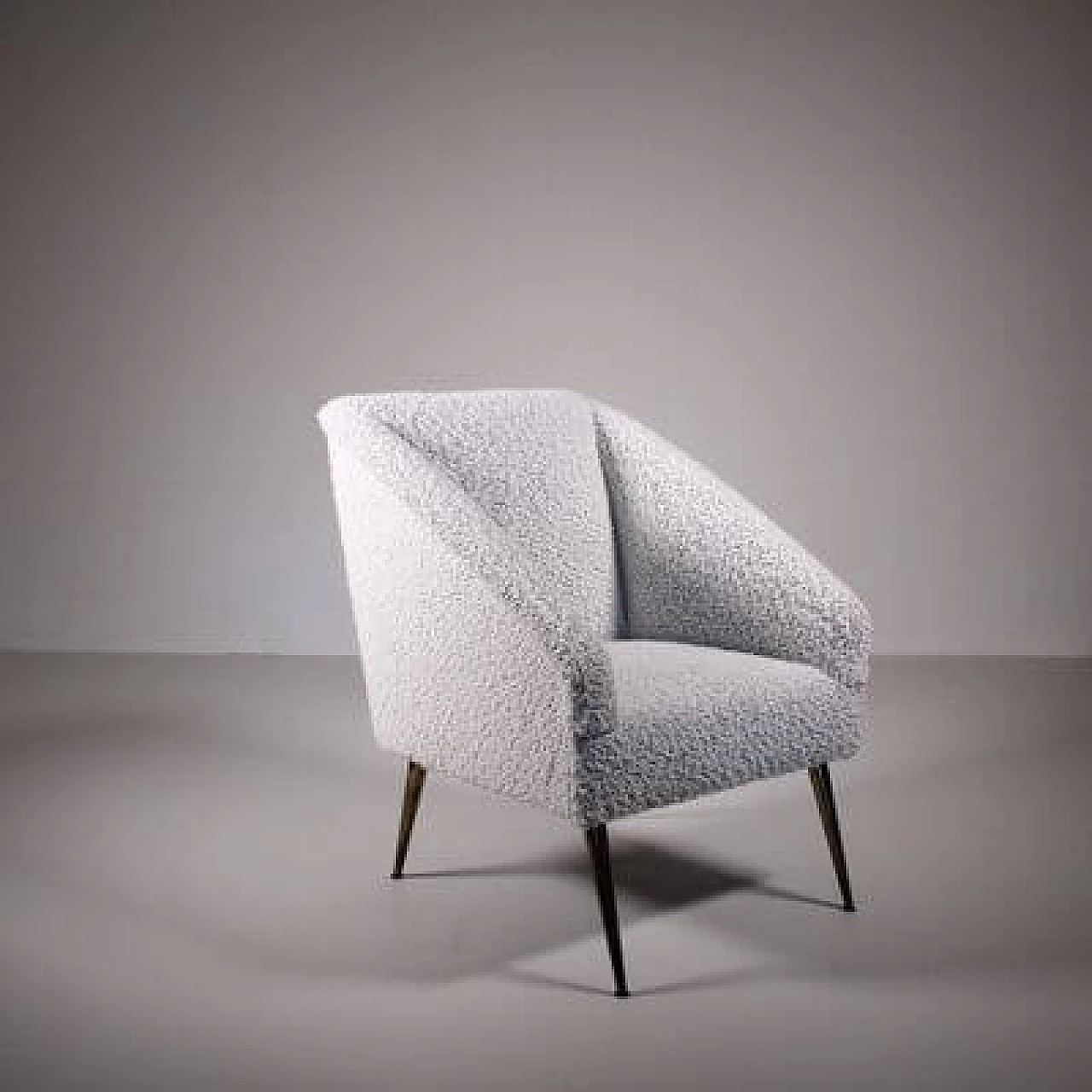 White bouclé fabric armchair, 1950s 1