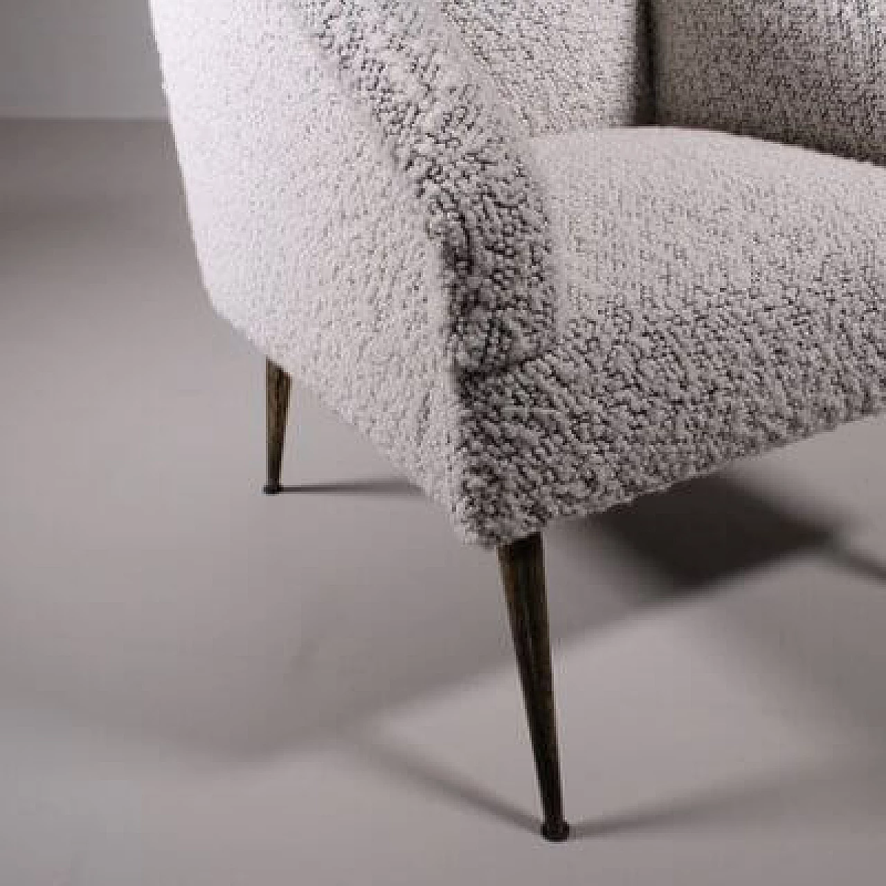 White bouclé fabric armchair, 1950s 2
