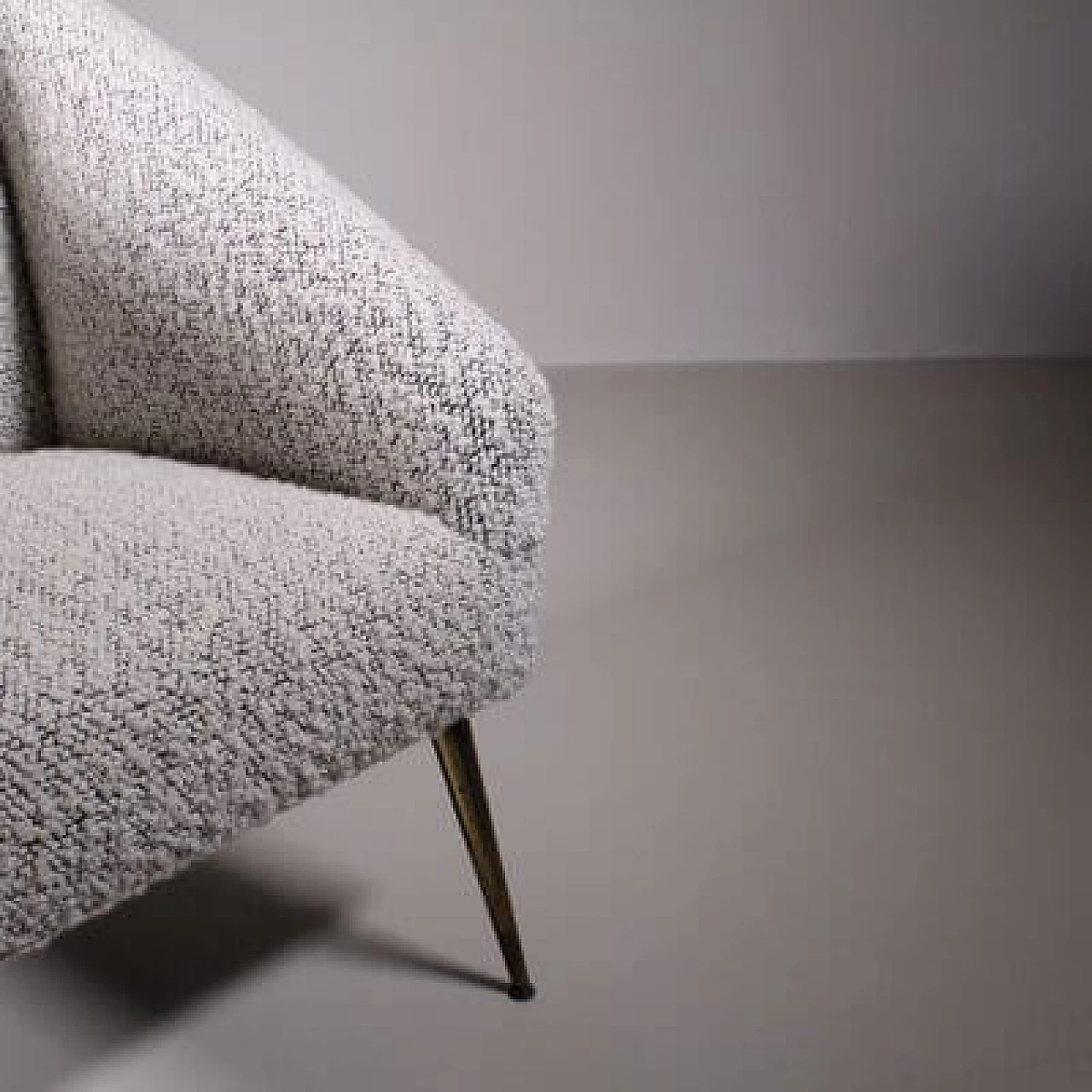 White bouclé fabric armchair, 1950s 3