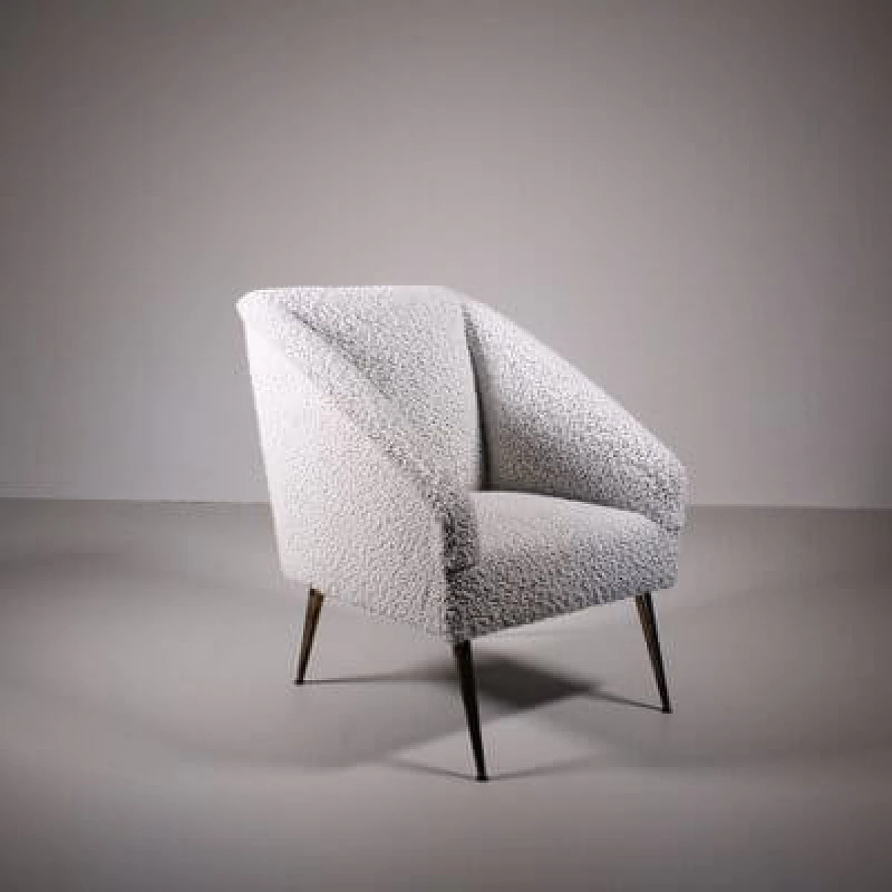 White bouclé fabric armchair, 1950s 5