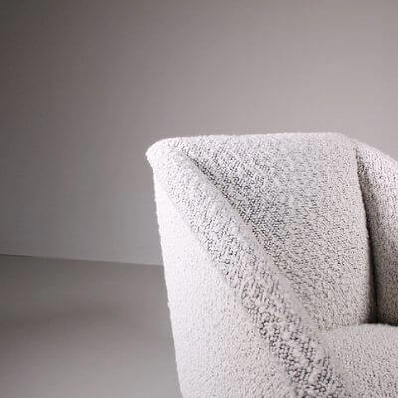 White bouclé fabric armchair, 1950s 6