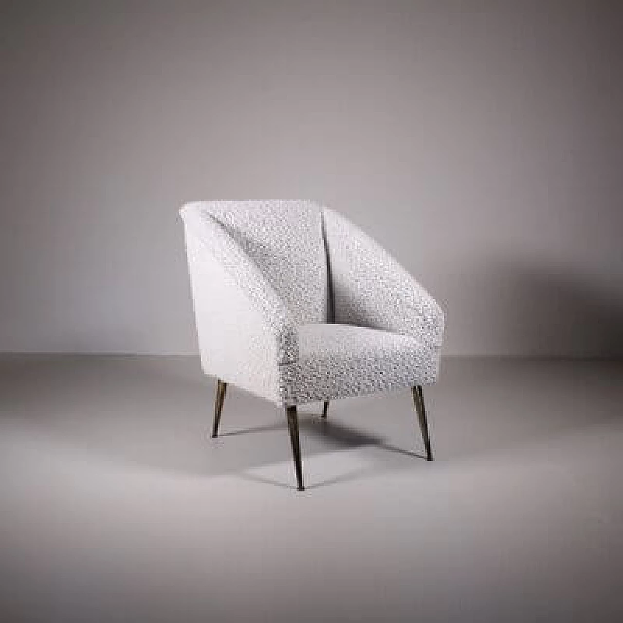 White bouclé fabric armchair, 1950s 8