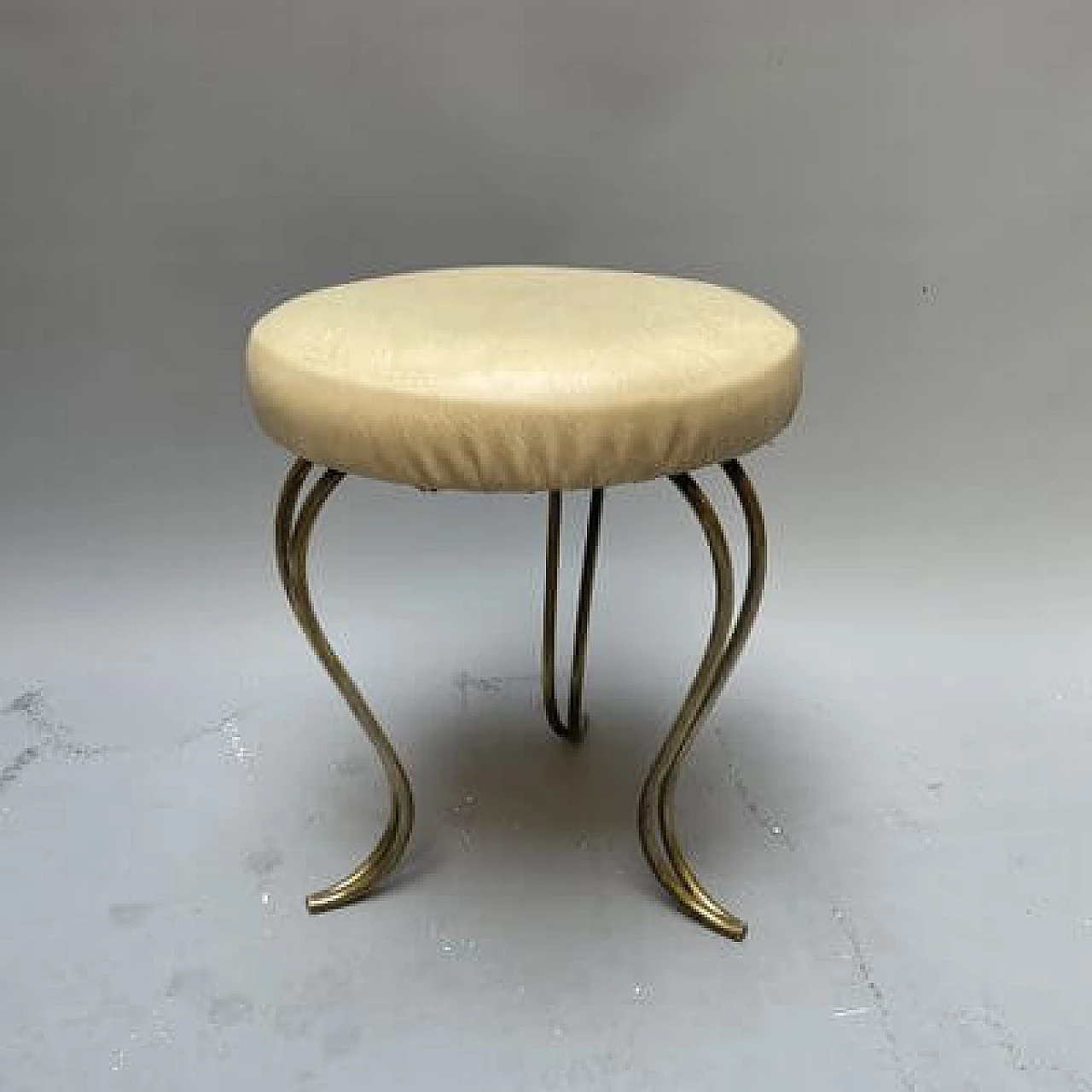 Pair of brass and leather stools, 1950s 5