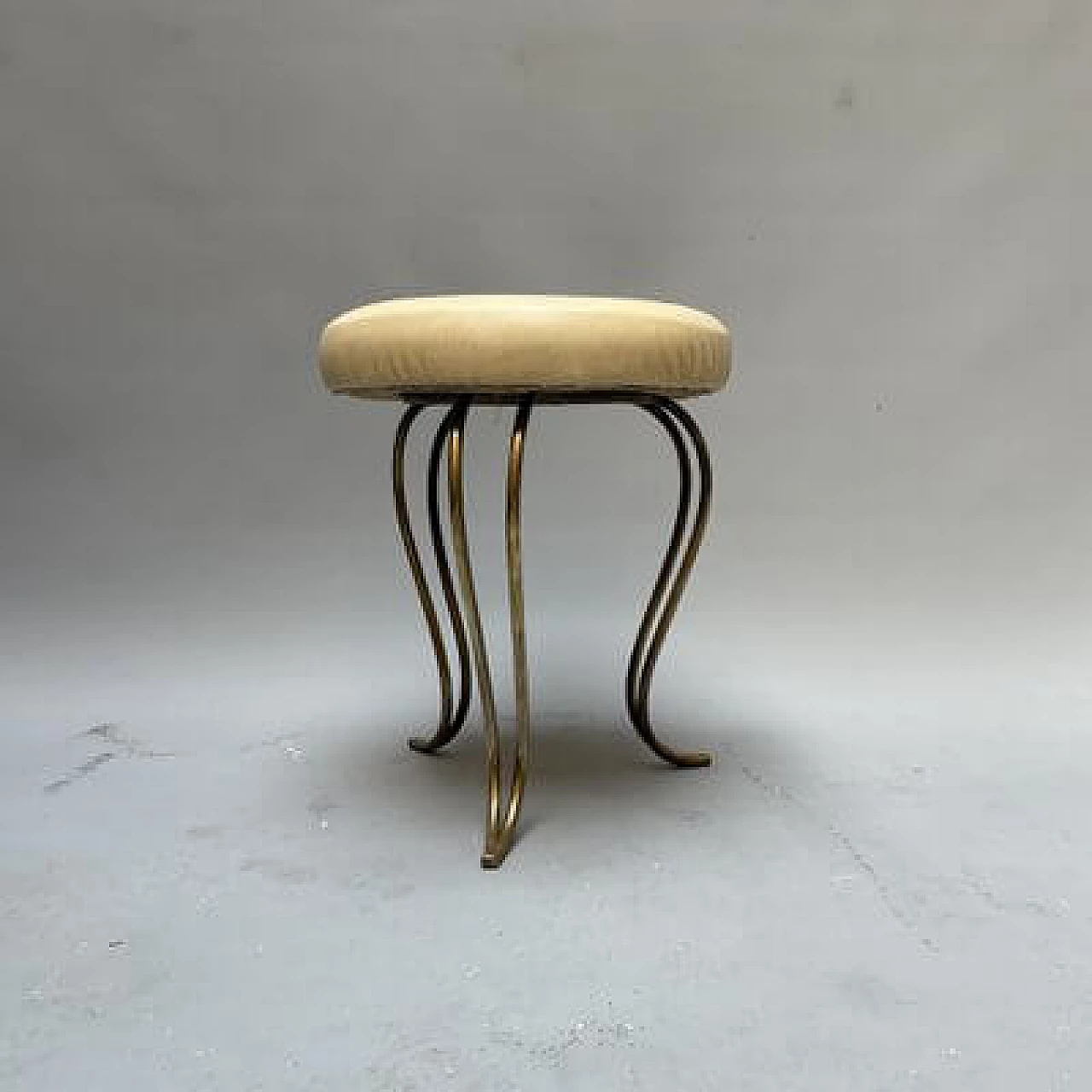 Pair of brass and leather stools, 1950s 7
