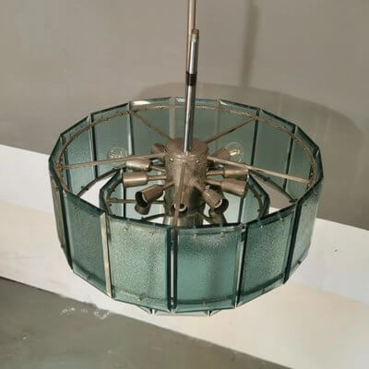 Lampadario in vetro colorato e metallo di Candle, anni '60 4
