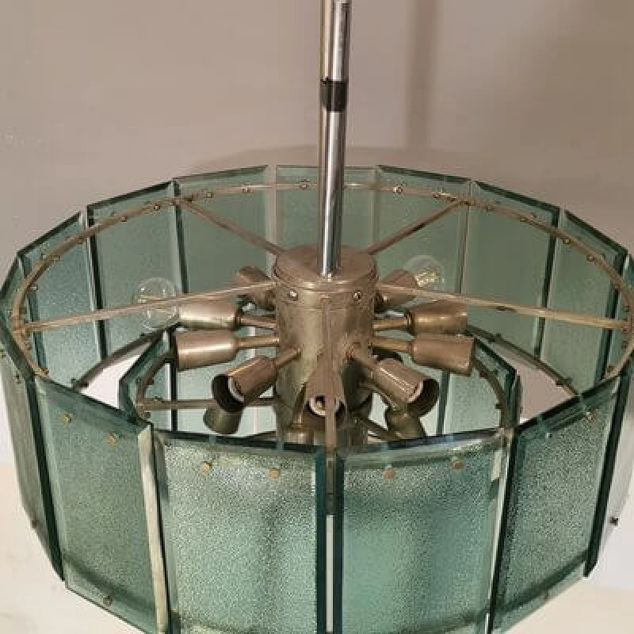 Stained glass and metal chandelier by Candle, 1960s 12