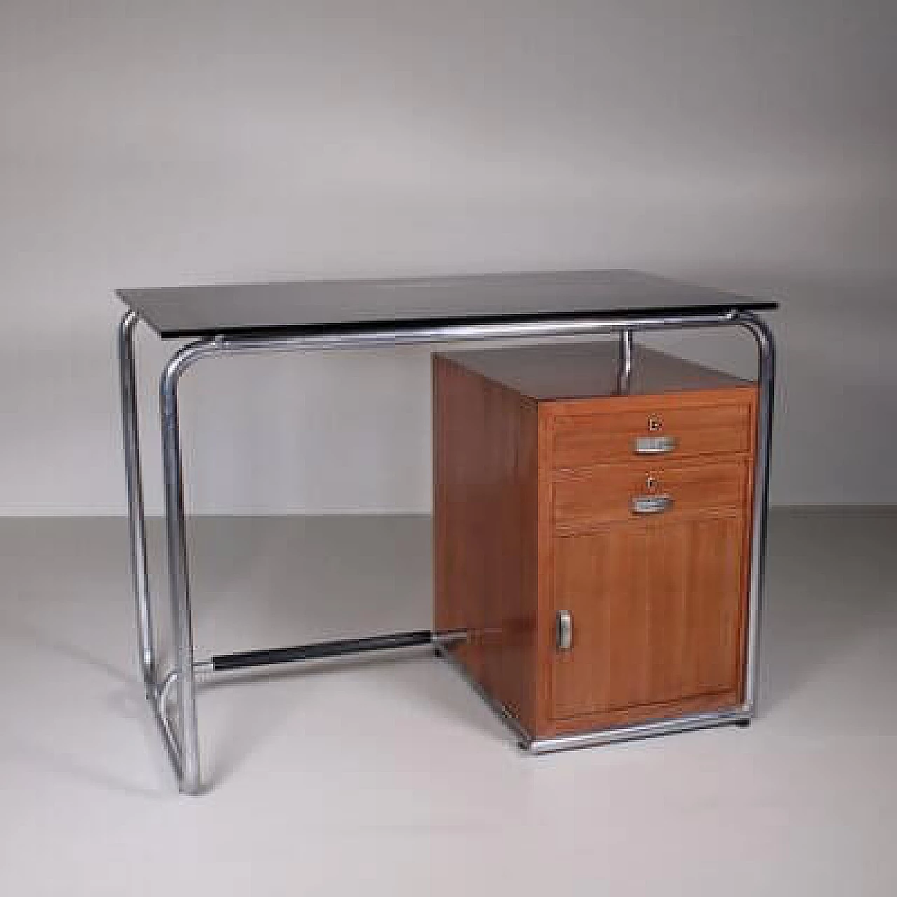 Tubular metal, wood and glass desk by Osvaldo Borsani, 1960s 1