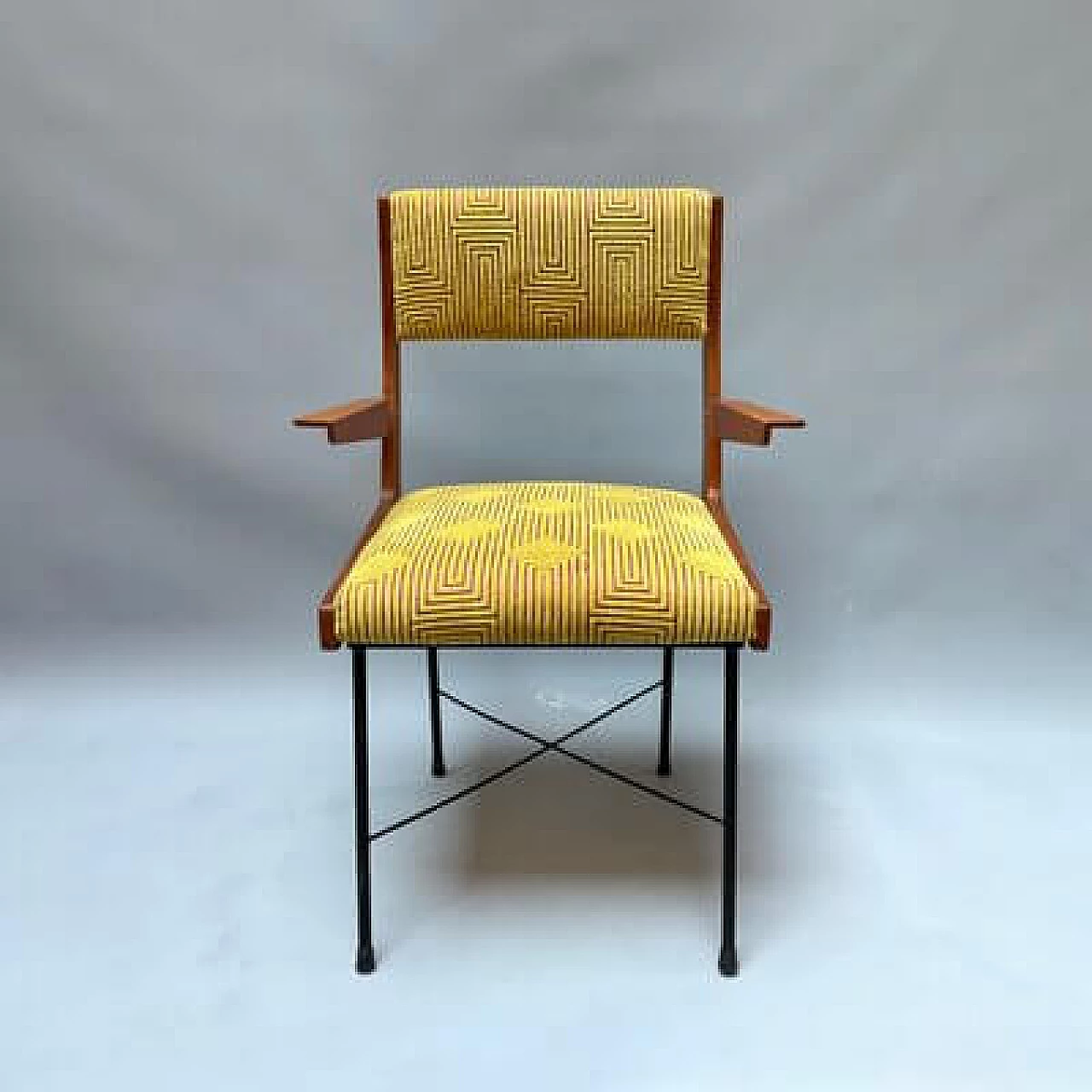 Sedia in velluto con pattern geometrico, anni '50 34