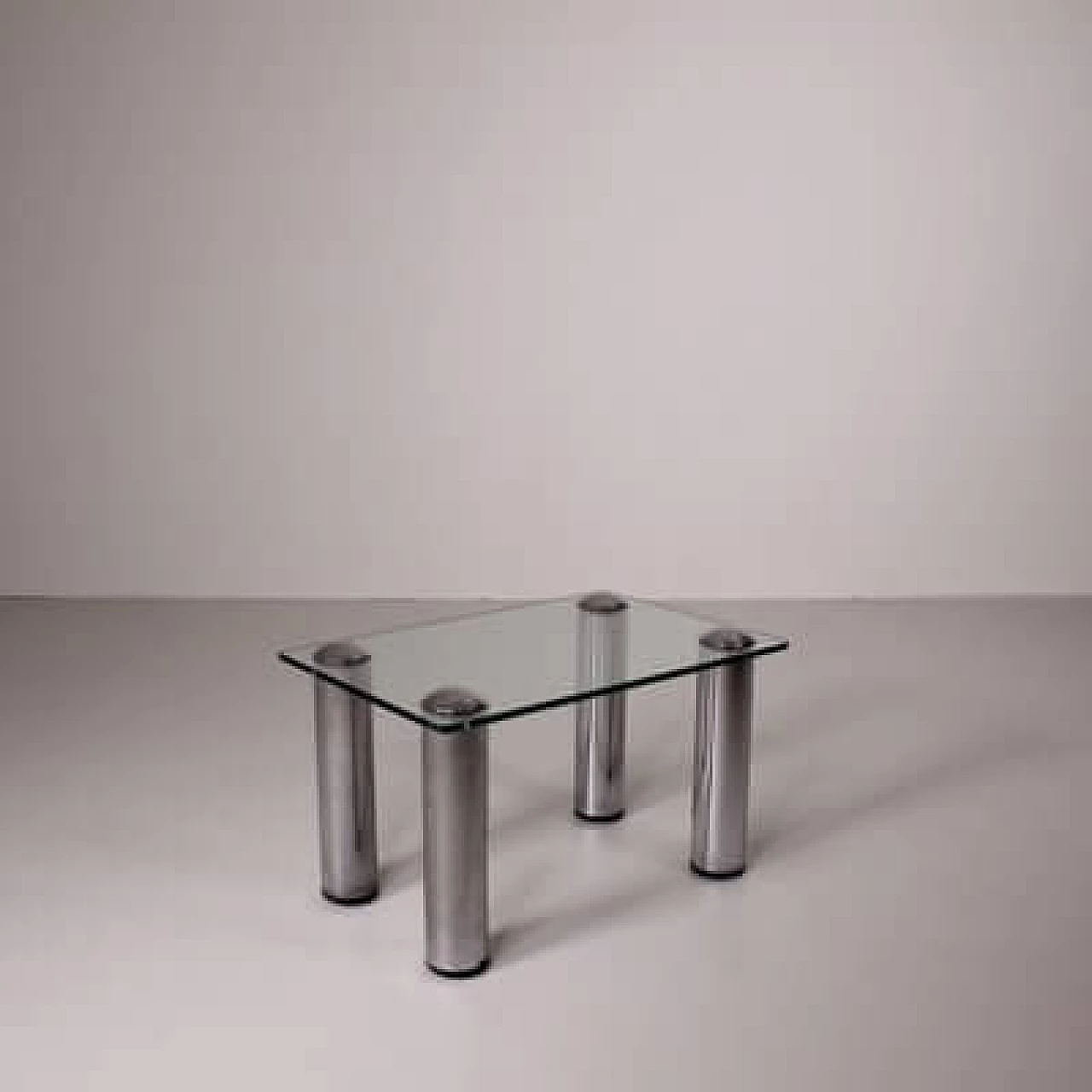 Tavolino in acciaio con piano in vetro, anni '70 1