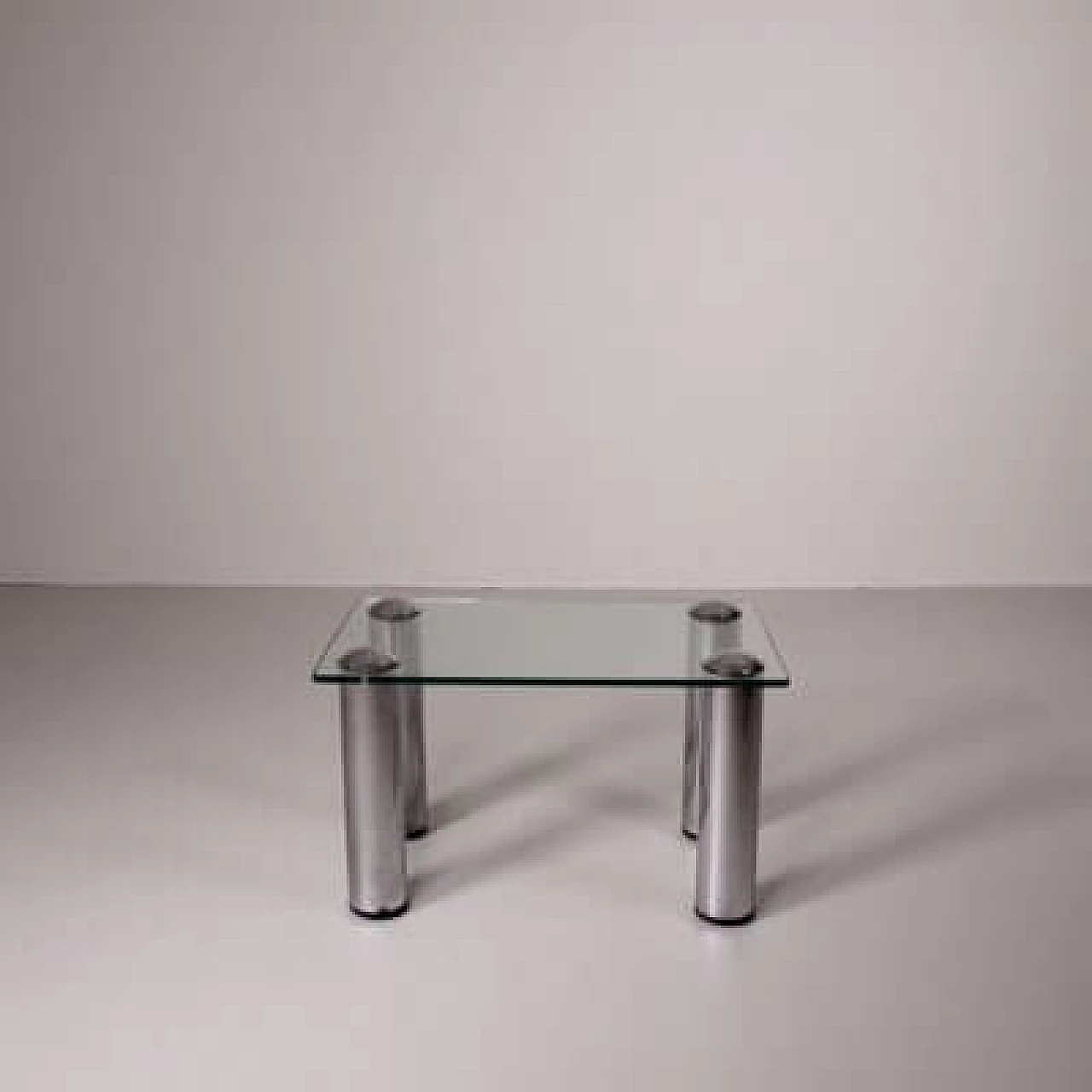 Tavolino in acciaio con piano in vetro, anni '70 4