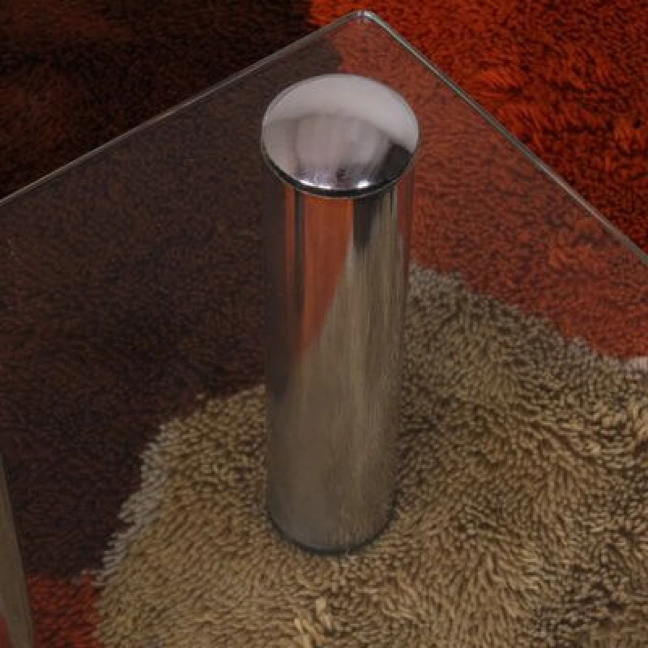 Tavolino in acciaio con piano in vetro, anni '70 5