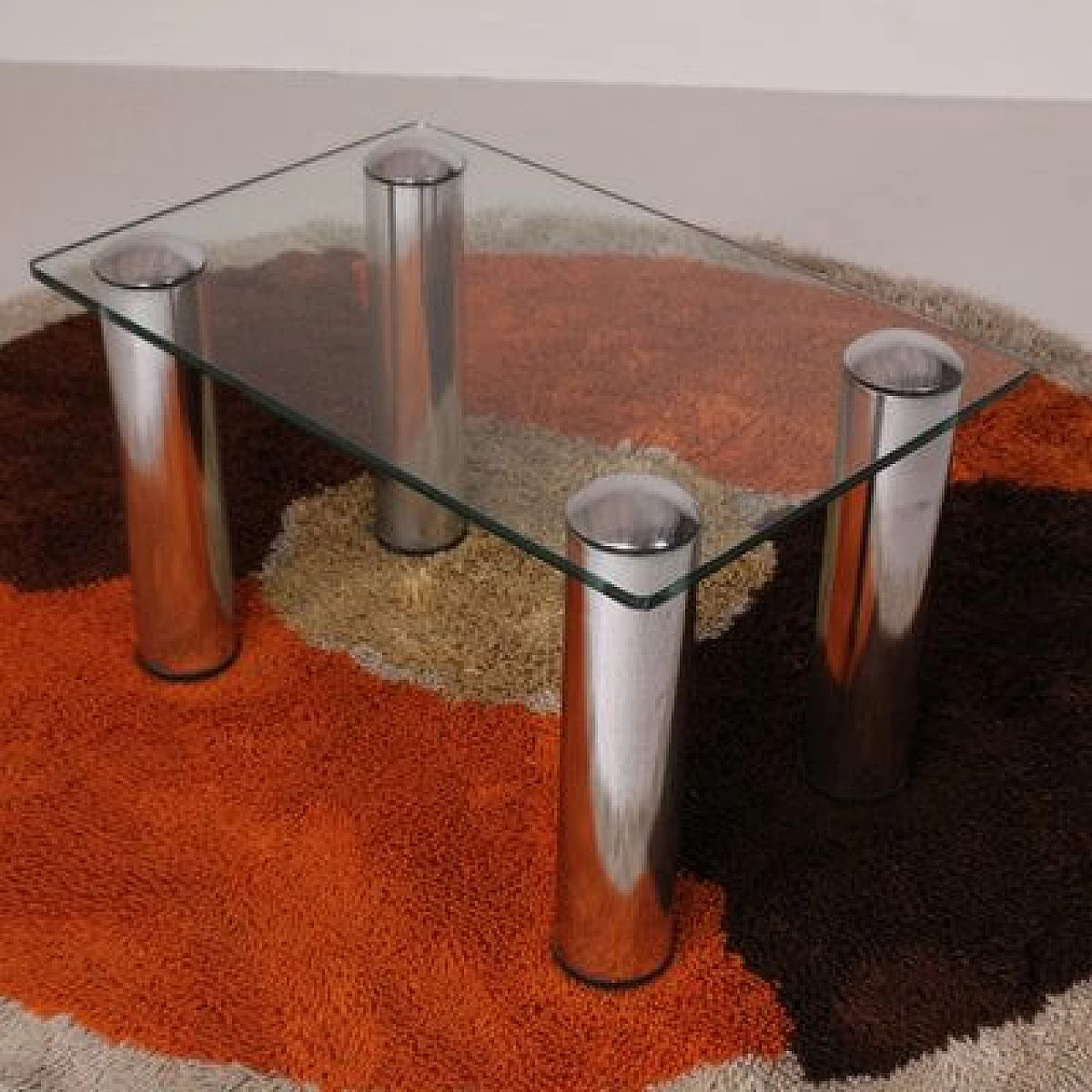 Tavolino in acciaio con piano in vetro, anni '70 6