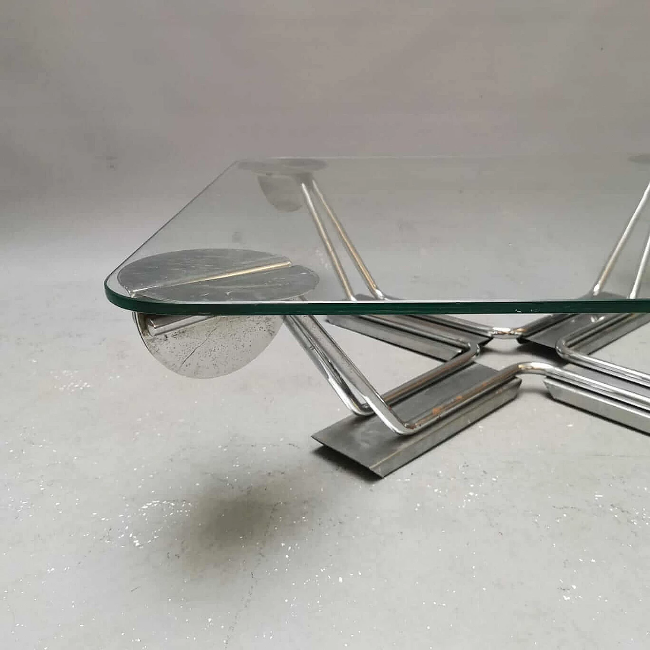 Tavolino Space Age in acciaio e vetro, anni '70 2