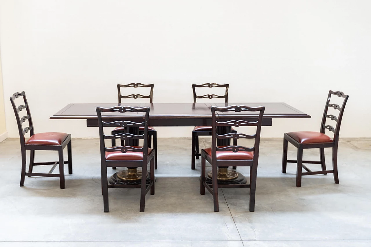 6 Sedie e tavolo in mogano in stile navale, anni '80 16