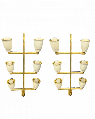 Pair of brass wall lights attributed to Pietro Chiesa, 1950s