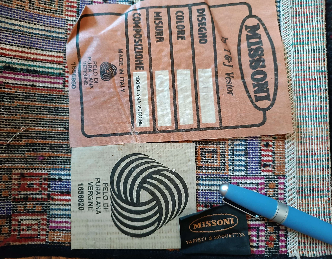 Tappeto Missoni in lana disegno geometrico, anni '80 1