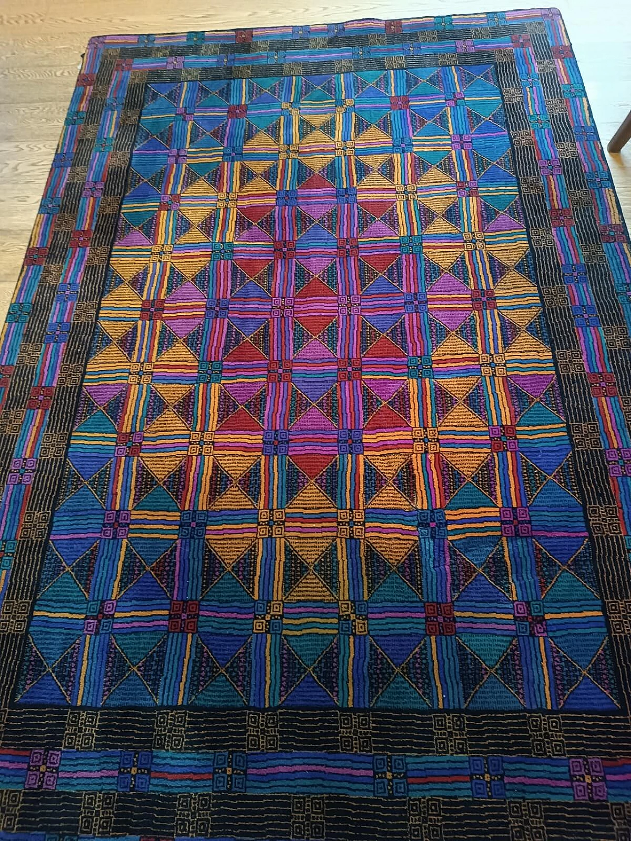 Tappeto Missoni in lana disegno geometrico, anni '80 3