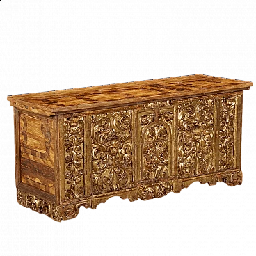 Carved and gilded wooden chest, 17th century