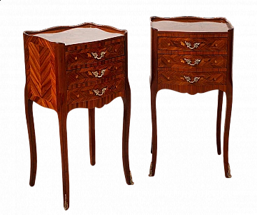Pair of Napoleon III style exotic wood bedside tables, early 20th century