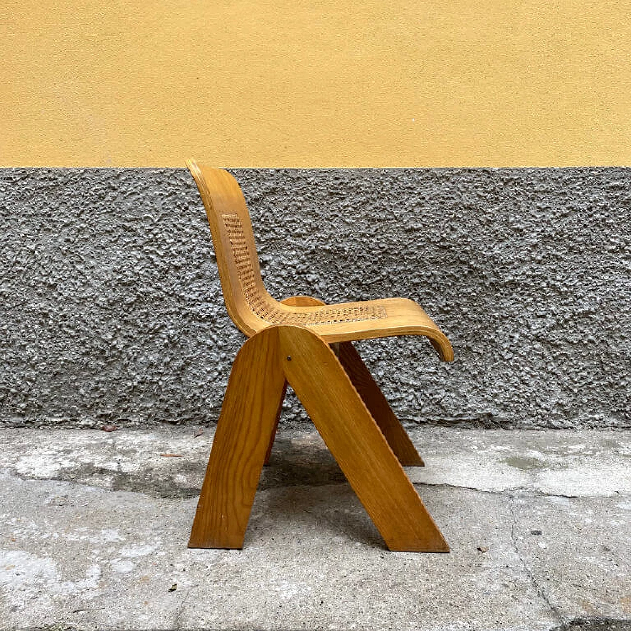 Bent plywood and straw chair by Gigi Sabadin for Stilwood, 1970s 1