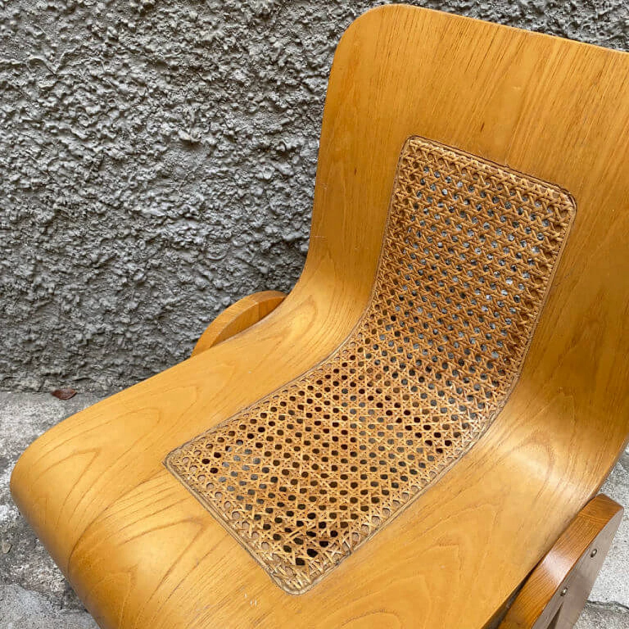 Bent plywood and straw chair by Gigi Sabadin for Stilwood, 1970s 4