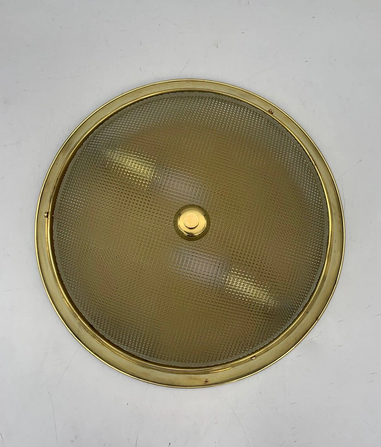 Plafoniera in ottone e  vetro attribuita a Fontana Arte, anni '60 3