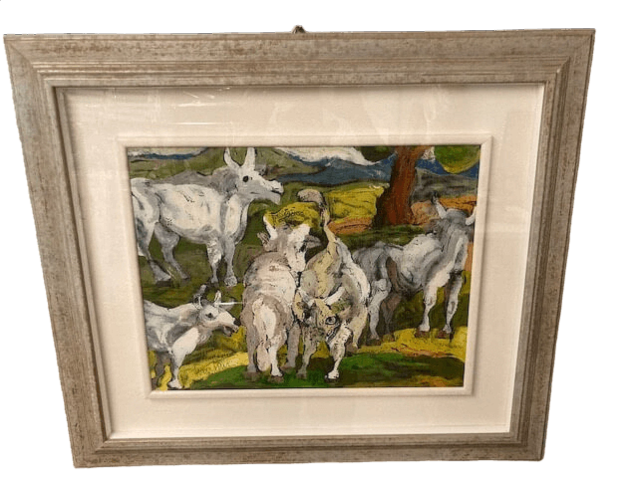 Giuseppe Serafini, Mucche e cavallo al pascolo, olio su faesite, anni 2000 9