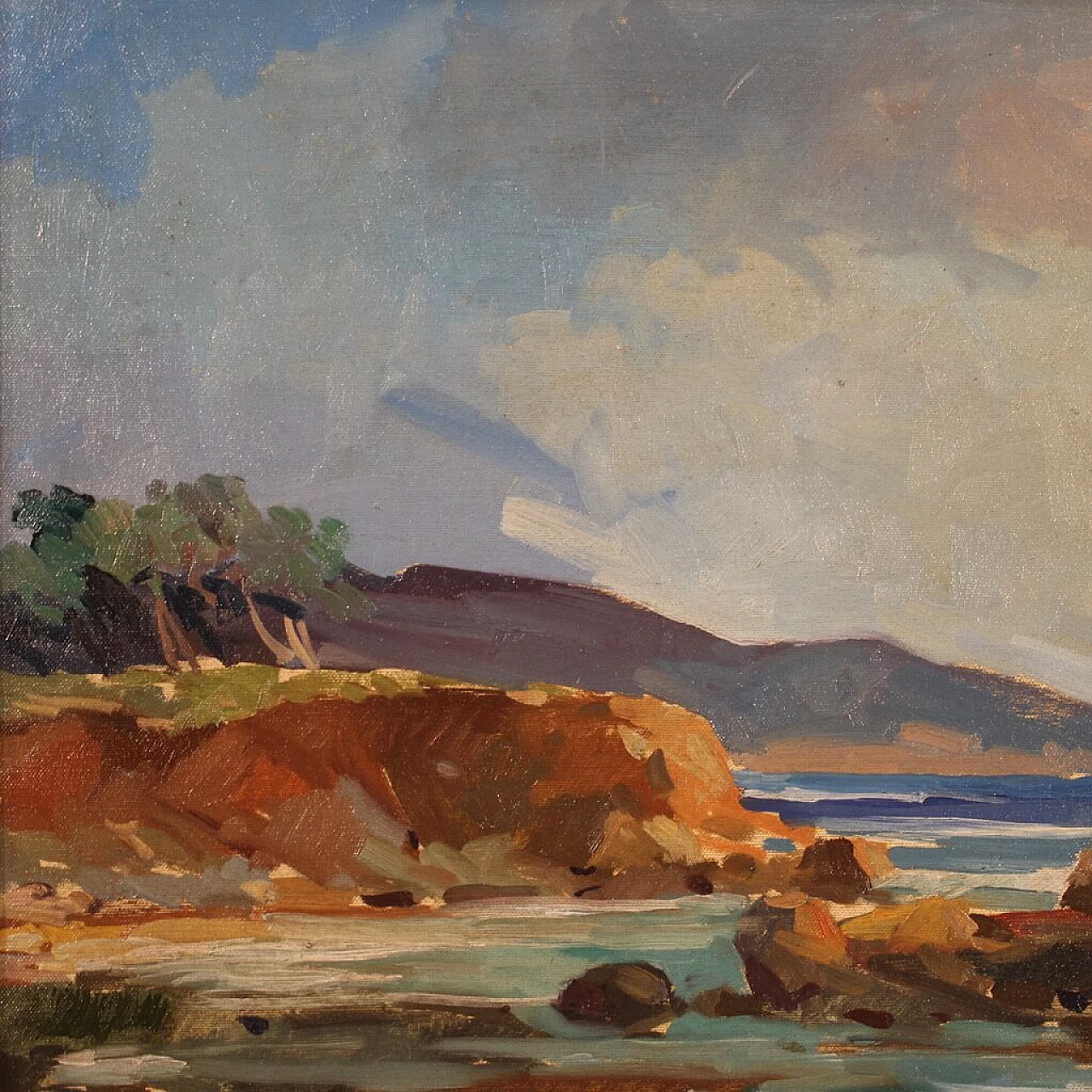 R. Natali, Paesaggio marino, olio su tela, anni '50 4