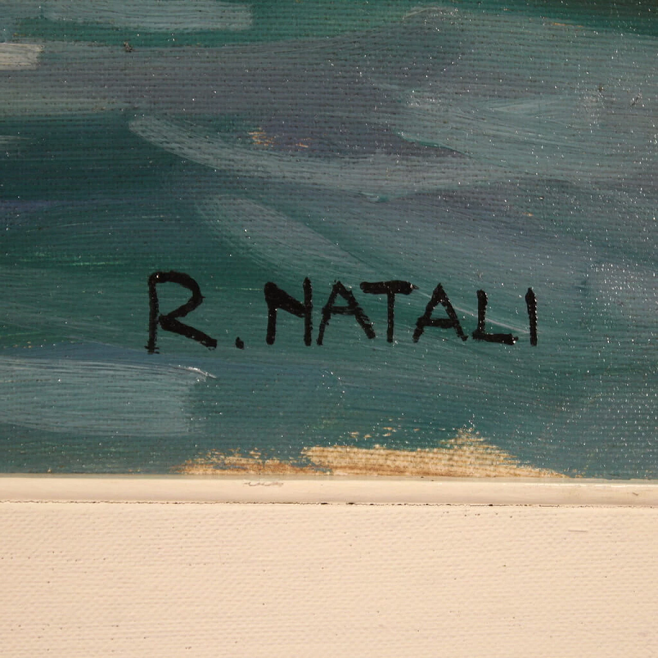 R. Natali, Paesaggio marino, olio su tela, anni '50 5