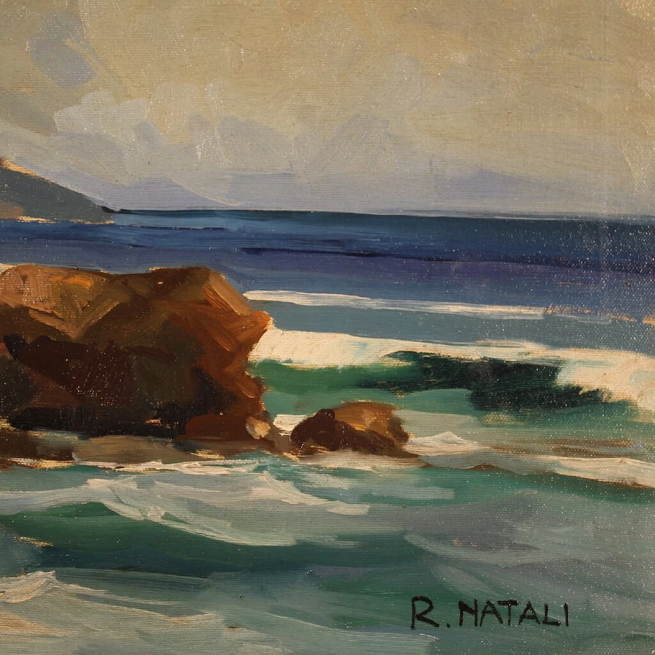 R. Natali, Paesaggio marino, olio su tela, anni '50 10