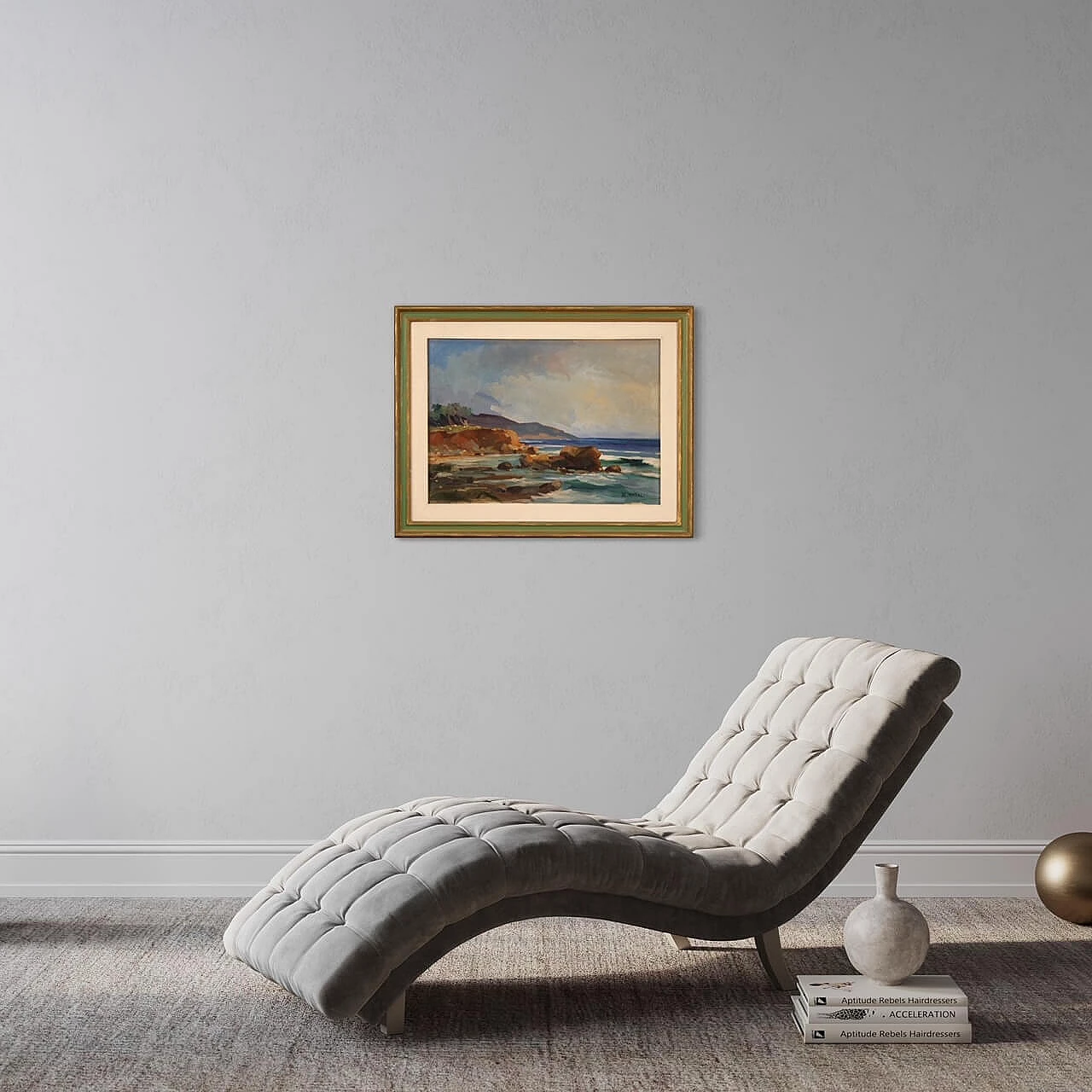 R. Natali, Paesaggio marino, olio su tela, anni '50 12