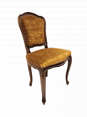 Louis XV style dark stained national walnut and mustard velvet chair