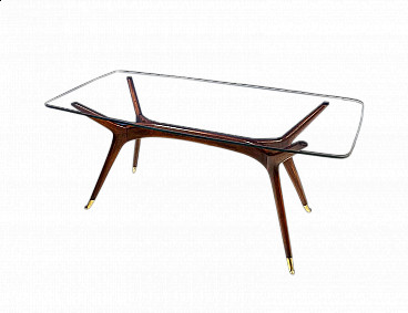 Tavolino in legno e vetro attribuito a Ico Parisi, anni '50