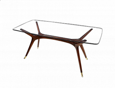 Tavolino in legno e vetro attribuito a Ico Parisi, anni '50