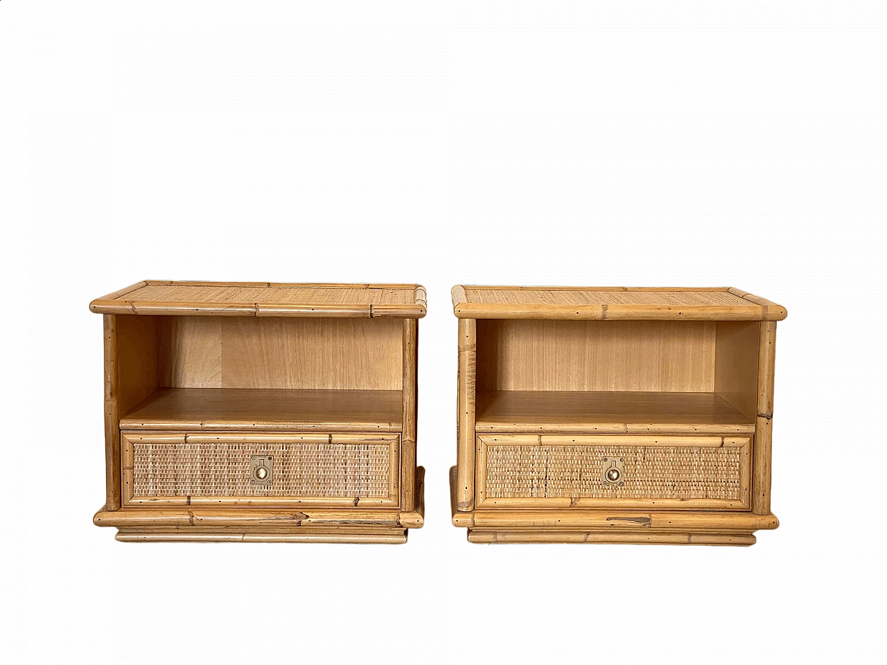 Coppia di comodini in vimini e bambù di Dal Vera, anni '70 14